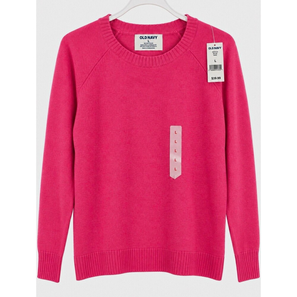 Old Navy Women’s Solid Knit Pullover Sweater Crew Neck Pink L Raglan Ribbed